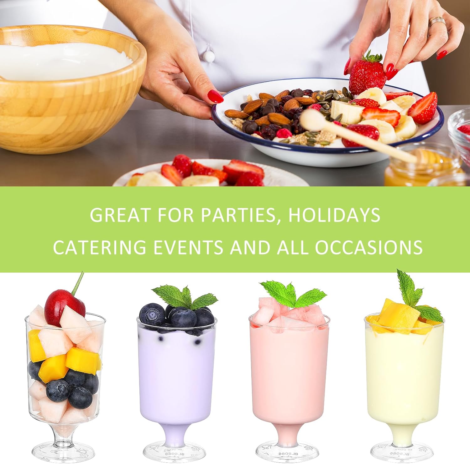 Eupako 4 fl.oz Mini Dessert Cups With Spoons - Clear Plastic Parfait Cups, Round Small Cup for Appetizers, Puddings, Mousse, Fruit - Pack of 50 - Image 4