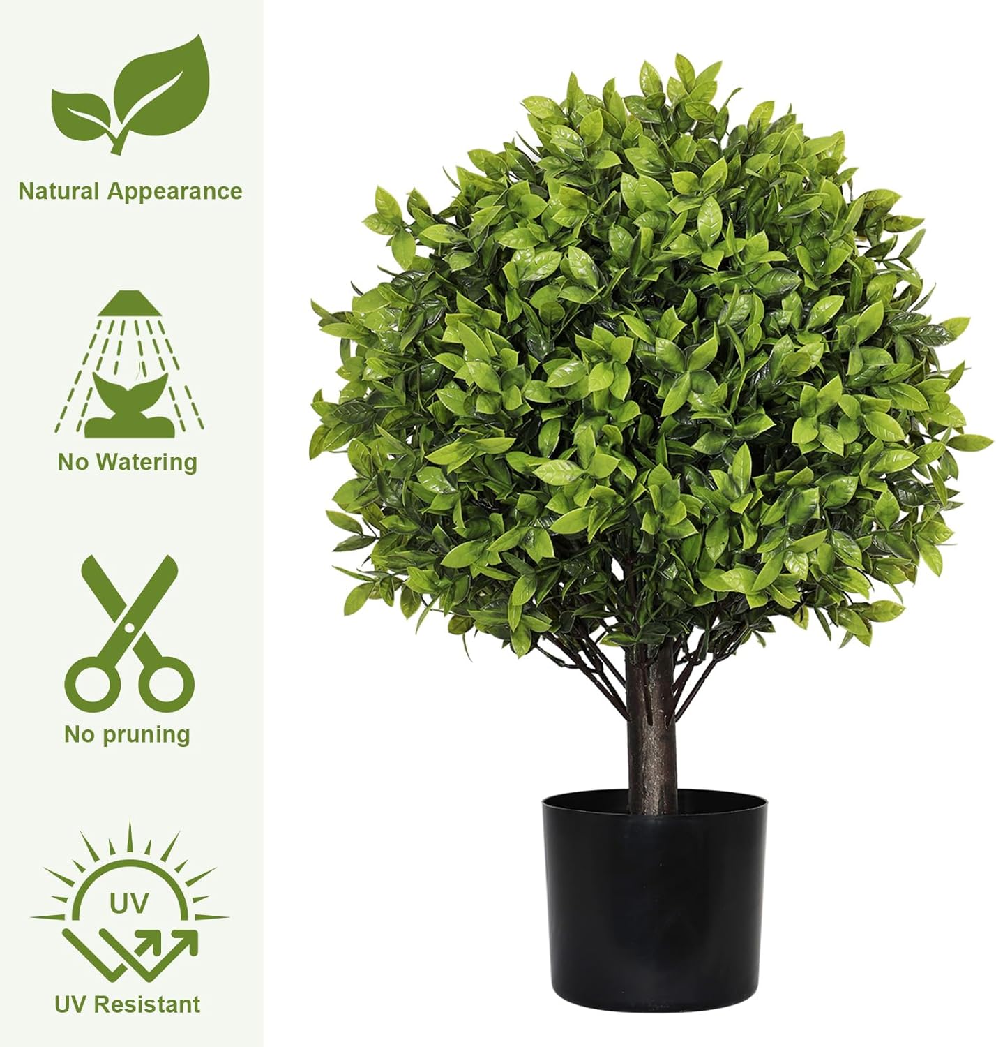 THE BLOOM TIMES 22” Artificial Topiary Ball Trees Outdoor Set of 2, UV Resistant Faux Boxwood Potted Plants, Fake Evergreen Bushes and Shrubs for Planter Front Porch Patio Decor