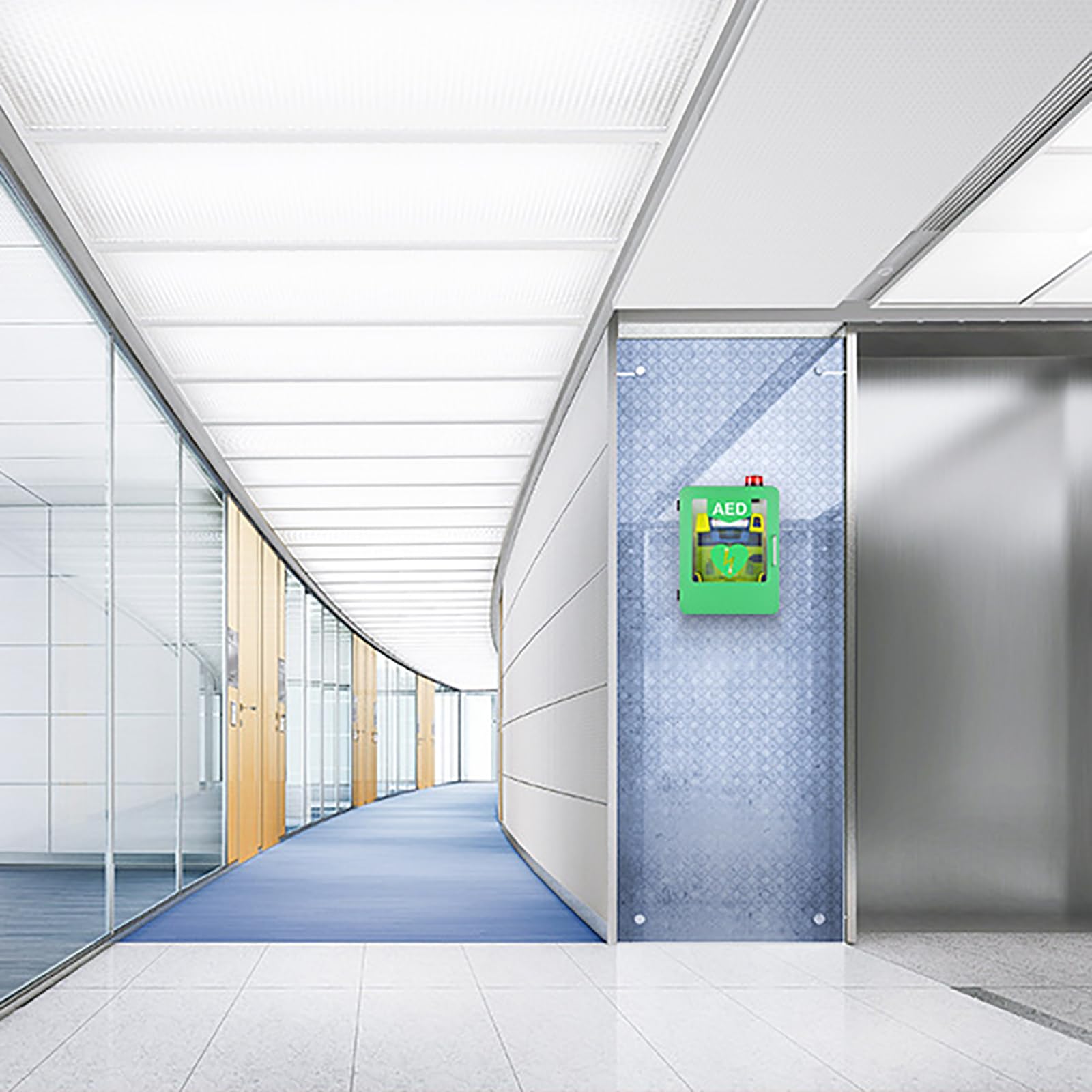 AED-Defibrillator-Aufbewahrungsschrank, Alarmierter AED-Schrank, Aufbewahrungsschrank für Erste-Hilfe-Kasten, 4 mm hochfestes ABS-Hauptmaterial, für Büro, Pflegeheim, Bus