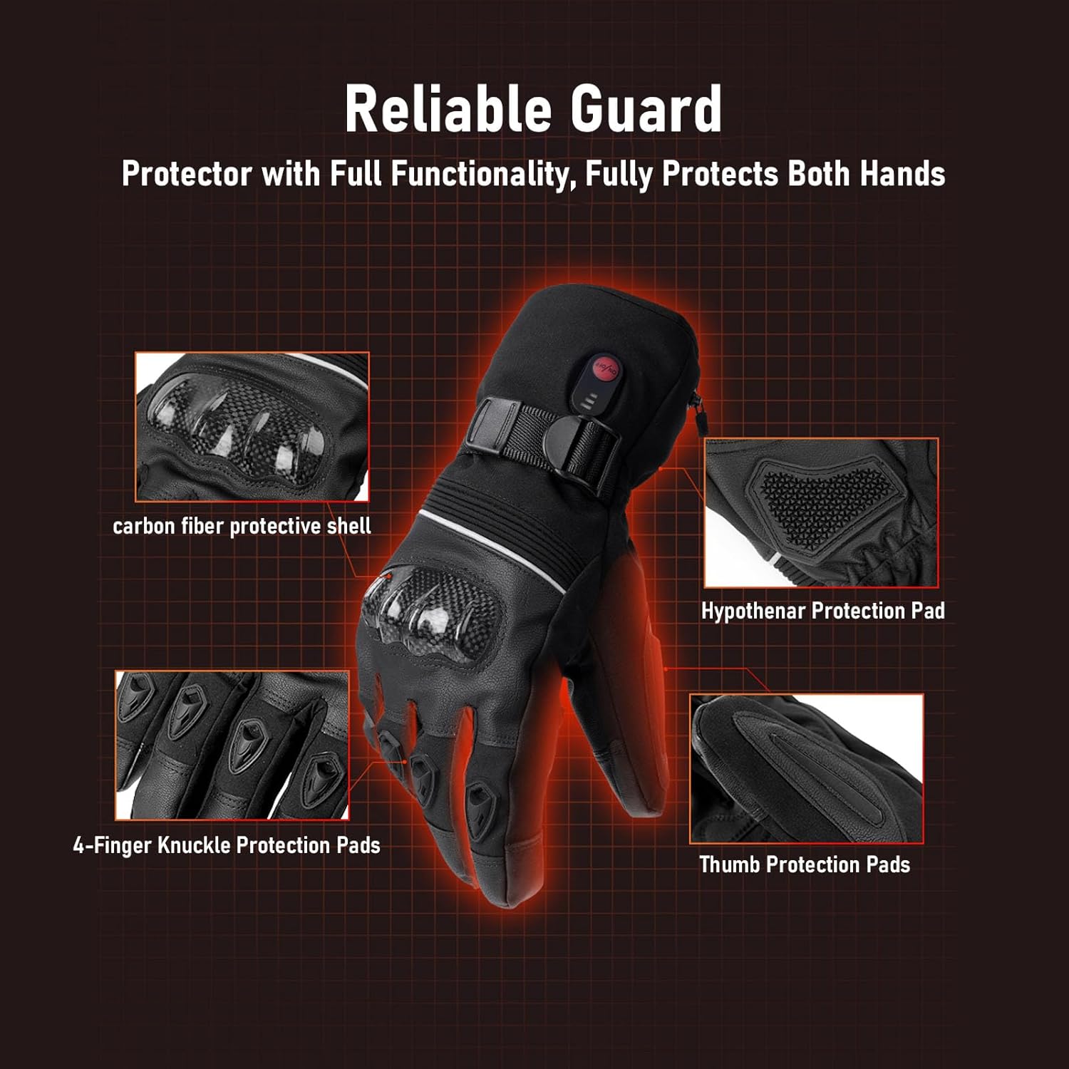 Heated Motorcycle Gloves for Men Women, 5V 5000mAh Rechargeable Battery, Upgraded Waterproof Windproof Non-Slip & Touchscreen Compatible, for Motorcycle Riding, Skiing, Hiking, Fishing, Hunting - Image 4