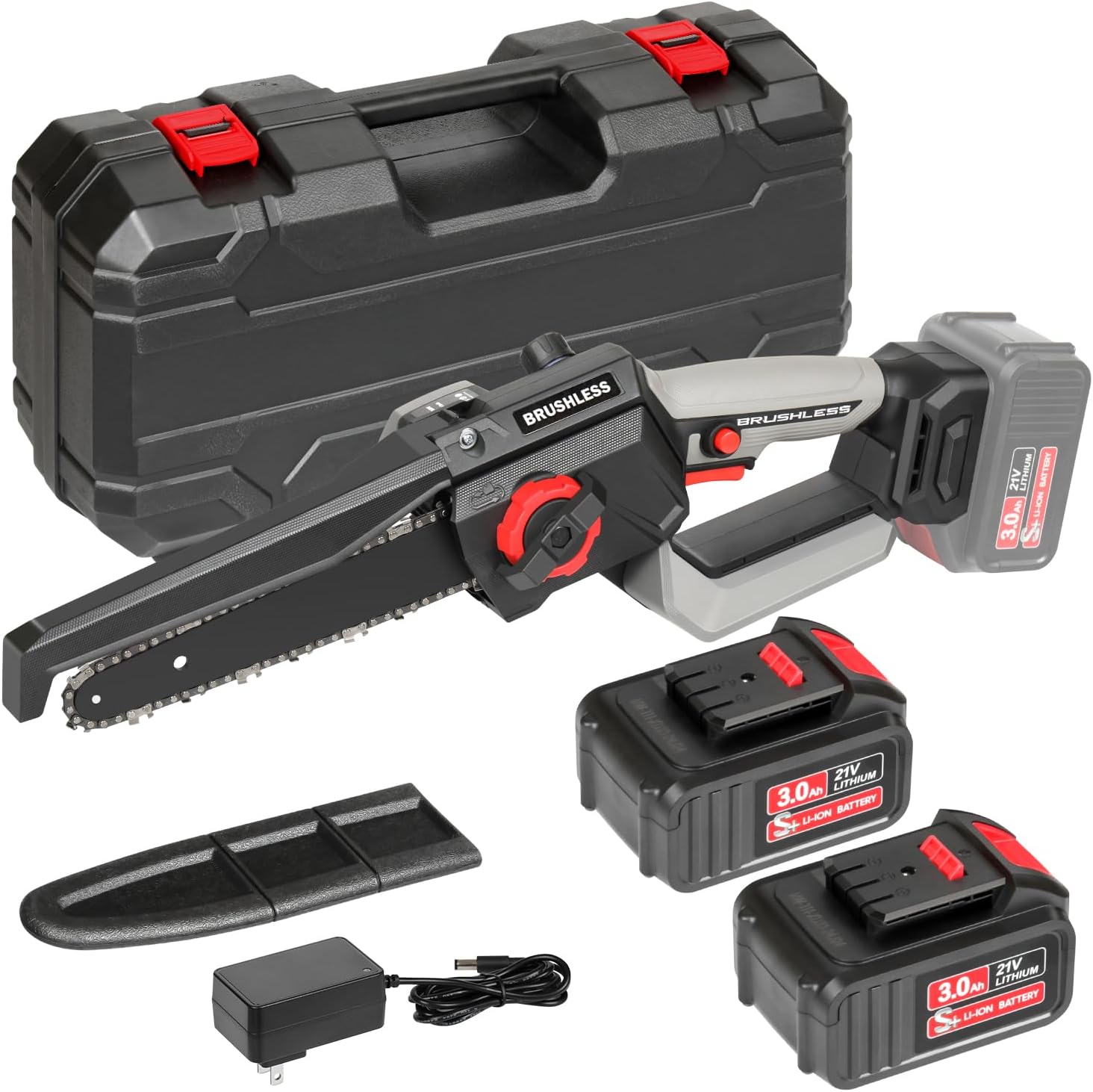 Cordless Mini Chainsaw, 8 Inch 1150W 5000RPM Brushless Handheld Electric Chain Saw with Chain Guide Plate 2x3.0A Batteries, Outdoor Home Garden Orchard Pruning Gifts for Men, Dad, Husband