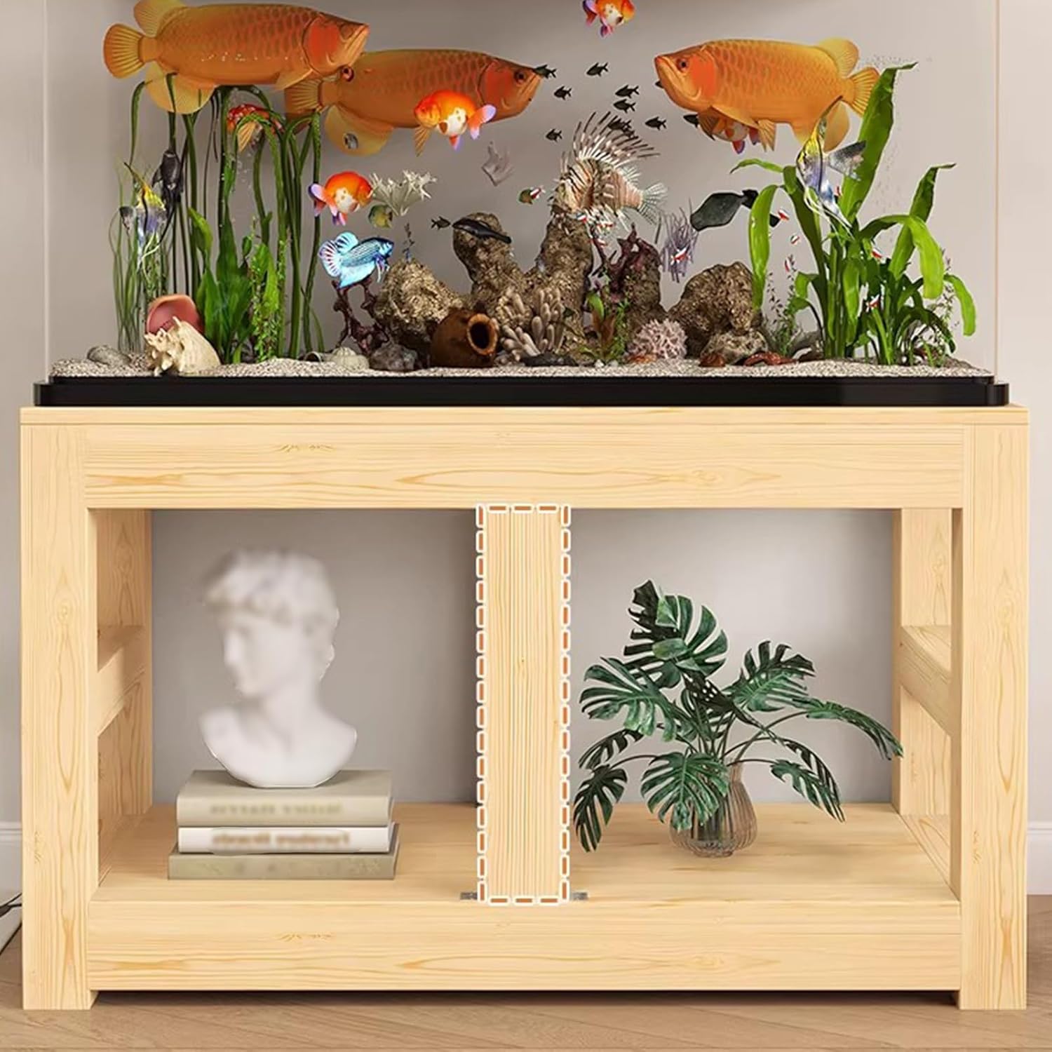 Solid Wood Fish Tank Stand, Aquarium Base, Low Cabinet, Short Table, Storage Rack, Height 70cm/27.6in, Wood Color(60x50cm/23.6x19.7in)