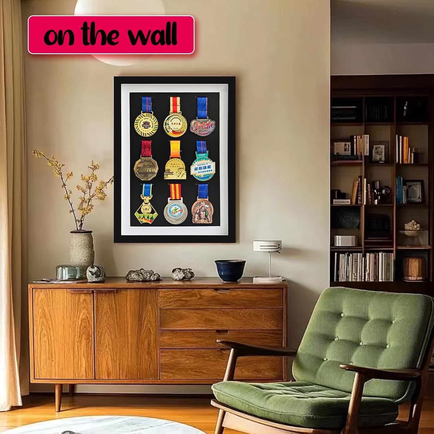 Medal Display Case, 9 Medal Display Frame Shadow Box, Medal Display for Runners Marathon Triathlon Soccer Gymnastics All Sports Medals, Black