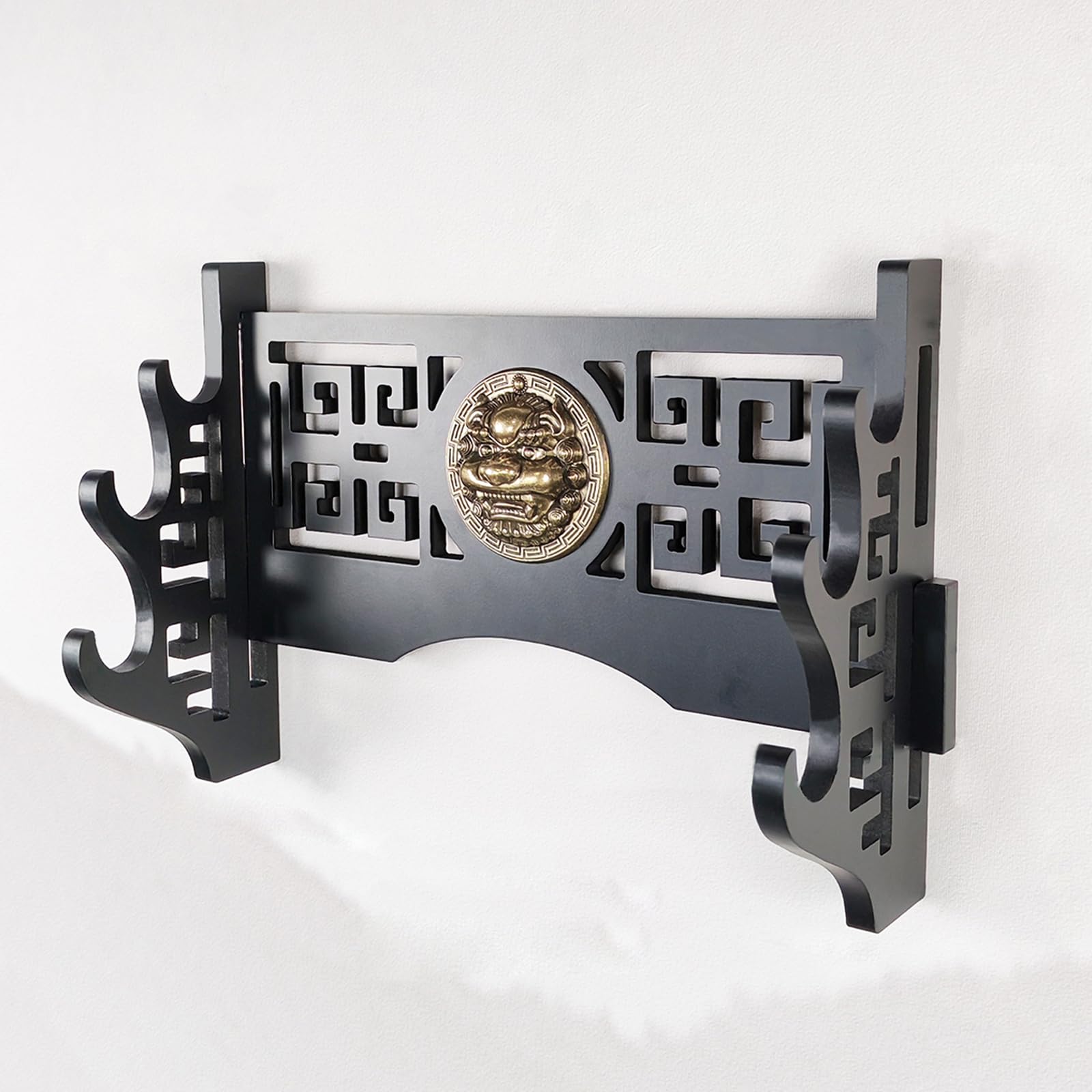 Hjhuua Black 1-4Tier Wall-Mounted Sword Stand,Hollow Sword Rack,Multi-Function Decorative Stands,Wooden Sword Display Rack For Katana,Flute,Samurai Sword,Bokken