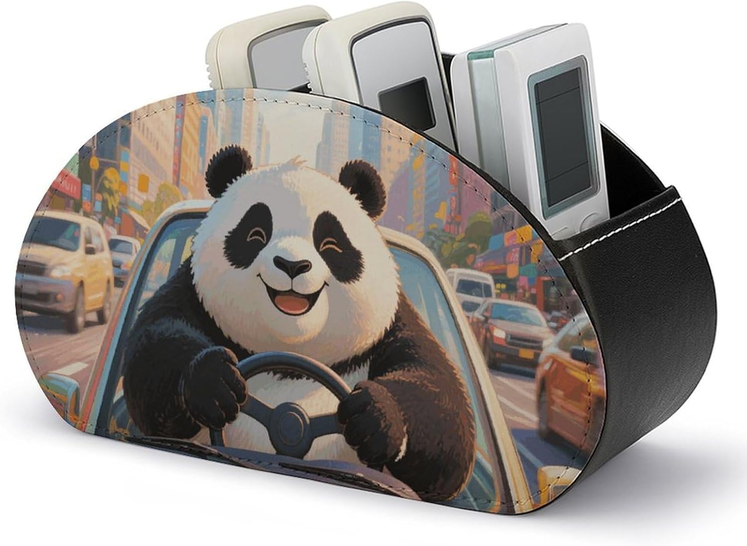 Panda Driving Remote Control Holder with 5 Compartments for Table