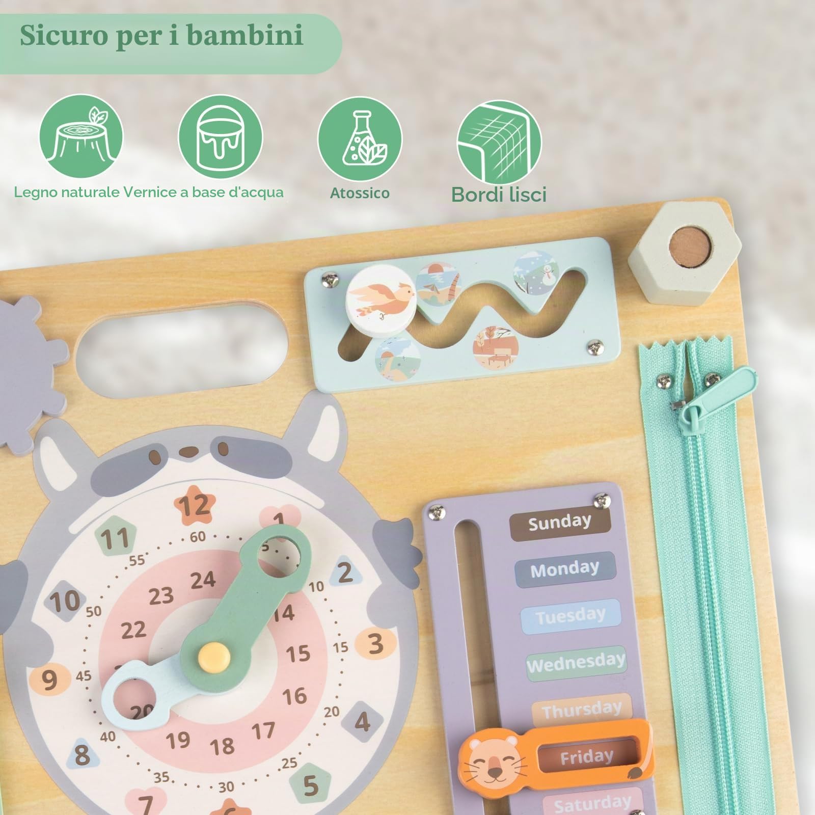 Tavola Montessori in Legno, Busy Board per Bambini 3 4 5 Anni, Pannello Sensoriale Montessoriana Bifacciale con 20 attività, Giochi Educativi, Giocattoli Viaggio, Regalo Bambini Bambina