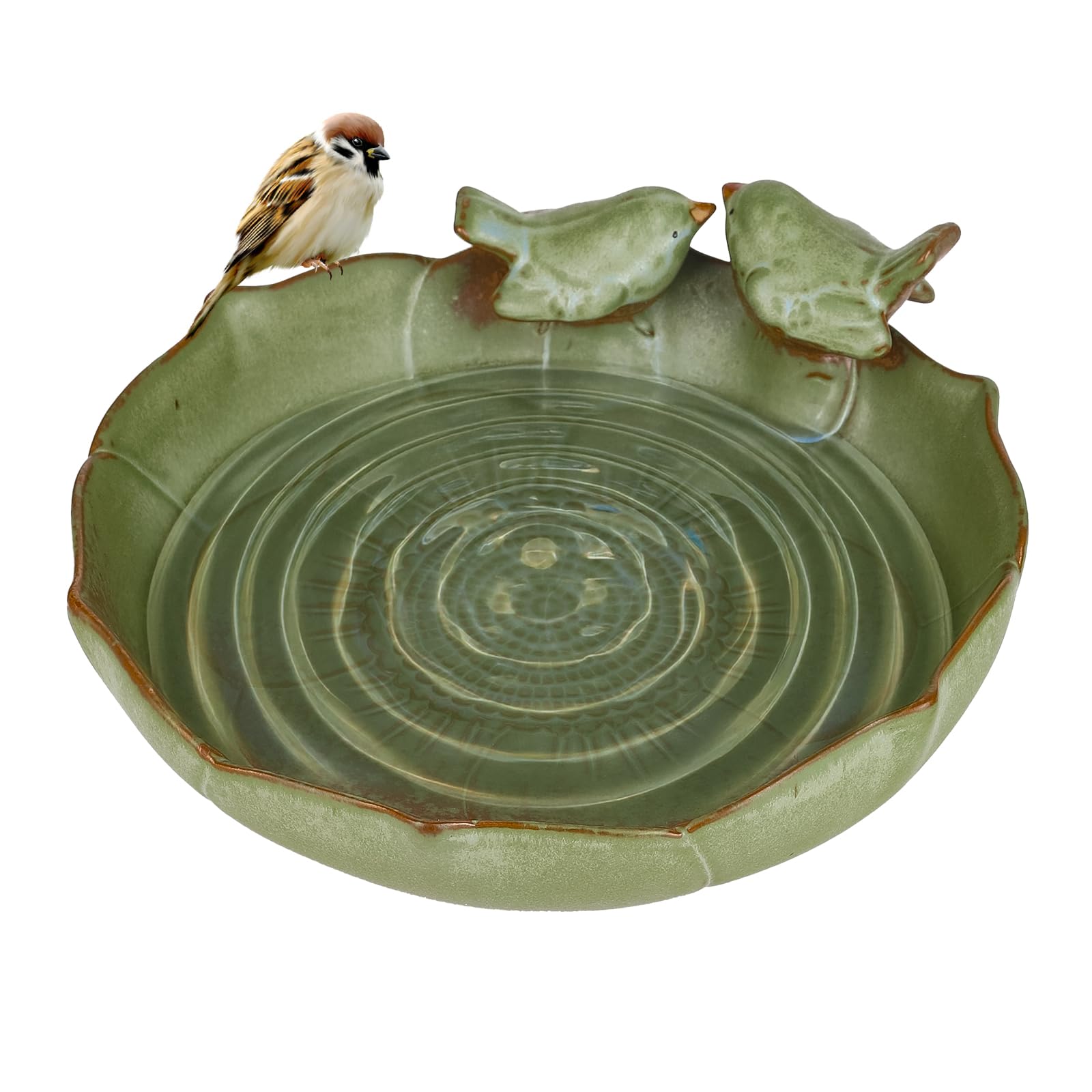 Wkyqes Ceramic Bird Bath Bowl Sage