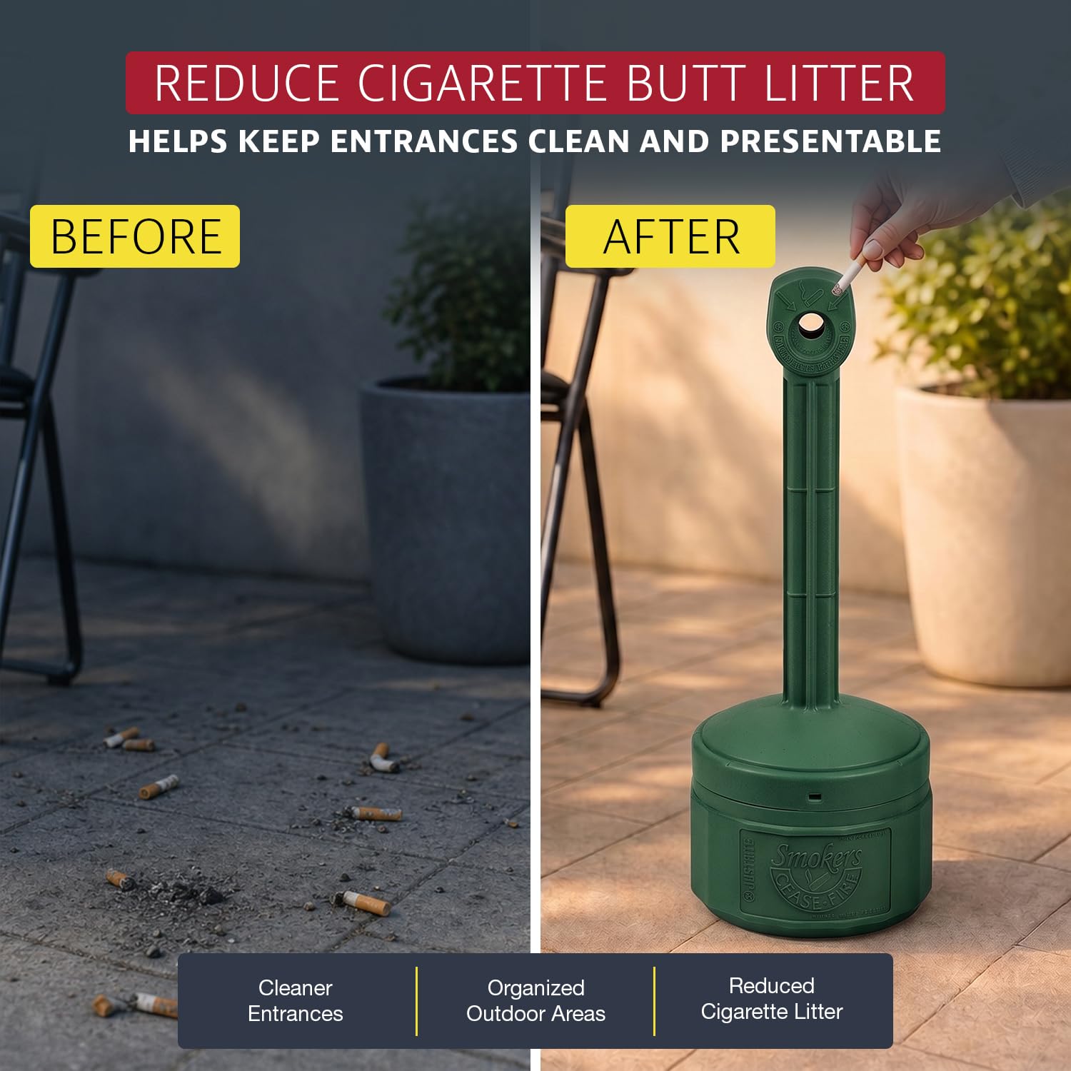Personal del Fumador Fuego® Cigarrillos Butt receptáculo, Cap. 1 gal, cubo, bandeja de poliéster
