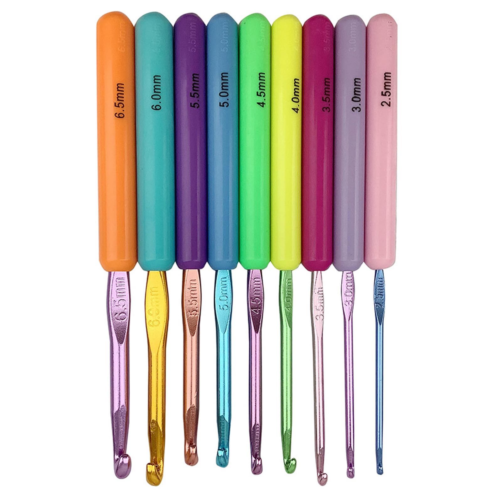 9Pcs Colorful Ergonomic Handle Crochet Hooks ABS Handle Crochet Hook Set for Crocheting Weaving 2.5mm-6.5mm Assorted Sizes Needle for Knitting Projects