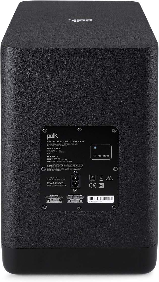 Polk Audio React 7" Wireless Subwoofer- Designed to Add Deep, Impactful Bass to Polk React Soundbar, Bass Adjust EQ, TV Speaker, Amazon Alexa Compatible