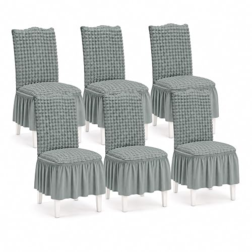 Dining Room Chair Slipcovers with Skirt Set of 6 Light