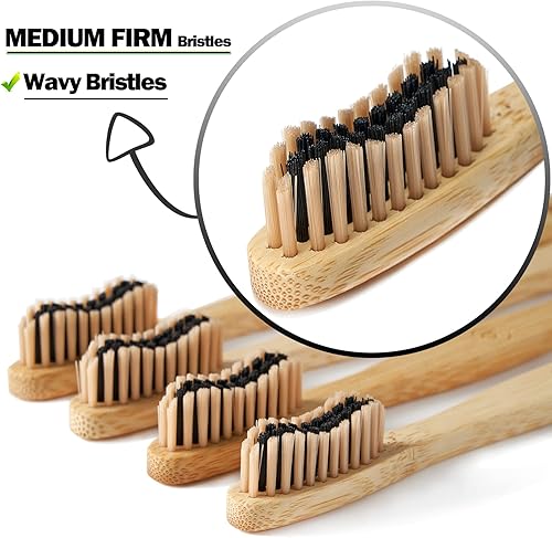 Miniatura 4 de 10 cepillos de dientes de bambú (suave + mediano) cepillos de dientes de carbón, cepillo de dientes de madera natural, cepillos de dientes de viaje