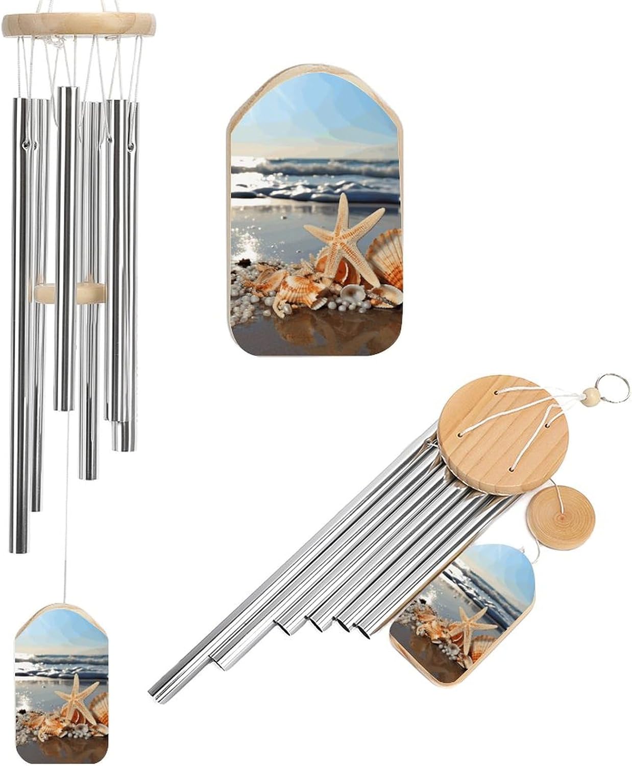 Outdoor Wind Chimes, Seashells on The Beach Printed Wind Chimes,Simple Wind Chimes,Curtain Wind Chimes for Home Decoration