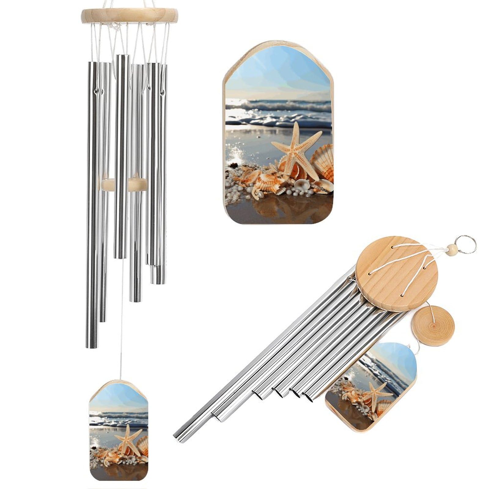 Outdoor Wind Chimes, Seashells on The Beach Printed Wind Chimes,Simple Wind Chimes,Curtain Wind Chimes for Home Decoration