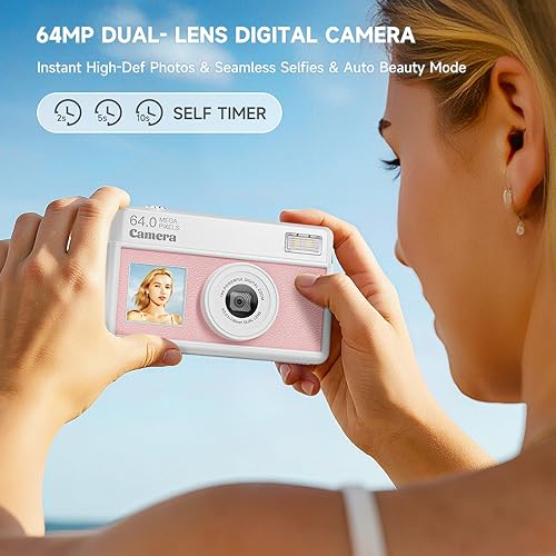 Miniatura 3 de Cámara digital 4K UHD, cámara de enfoque automático de 64 MP con tarjeta SD de 32 GB, mini cámara digital vintage con pantalla grande de 2.8