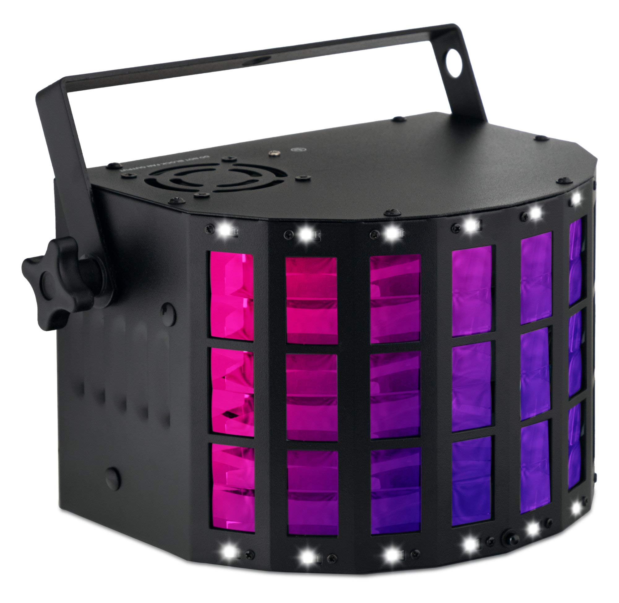 Showlite DS-3 Derby/Strobe Hybrid-Strahleneffekt, 16 SMD-LEDs à 0 | Bunter, bewegter Lichteffekt für Partyraum und mobile DJs, 4 RGBW-LEDs mit je 3 Watt Leistung, 5 Watt für Strobe-Effekt, Auto