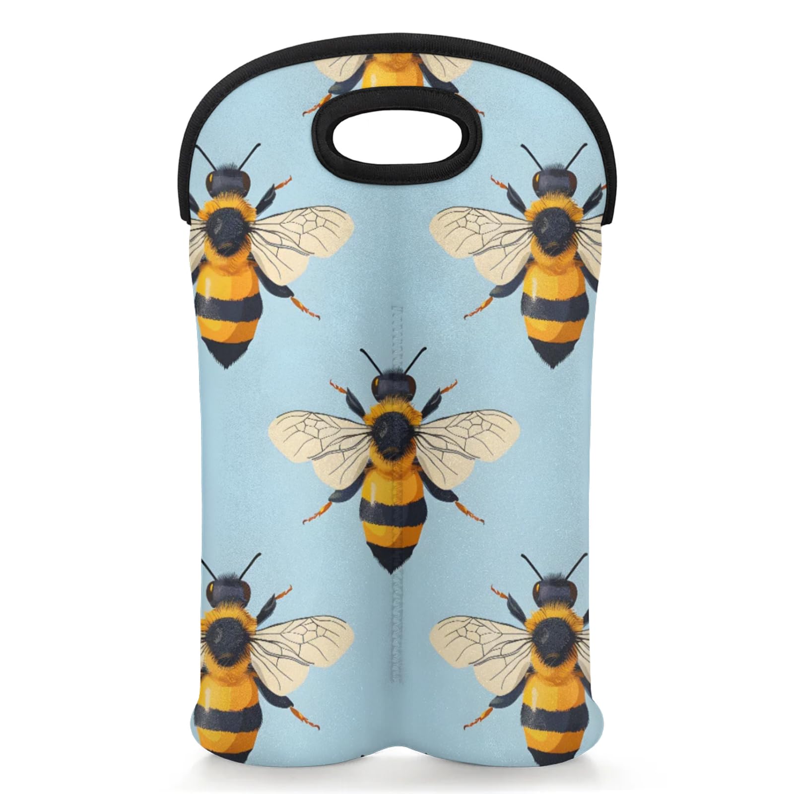 GzLeyigou 2 Bottles Bee Wine Bag Sleeve Totes Neoprene Protective Wine Carrier Bag for Wine,Water, Champagne, Beer, Baby Bottles,Gift 14.5 x 10 Inches