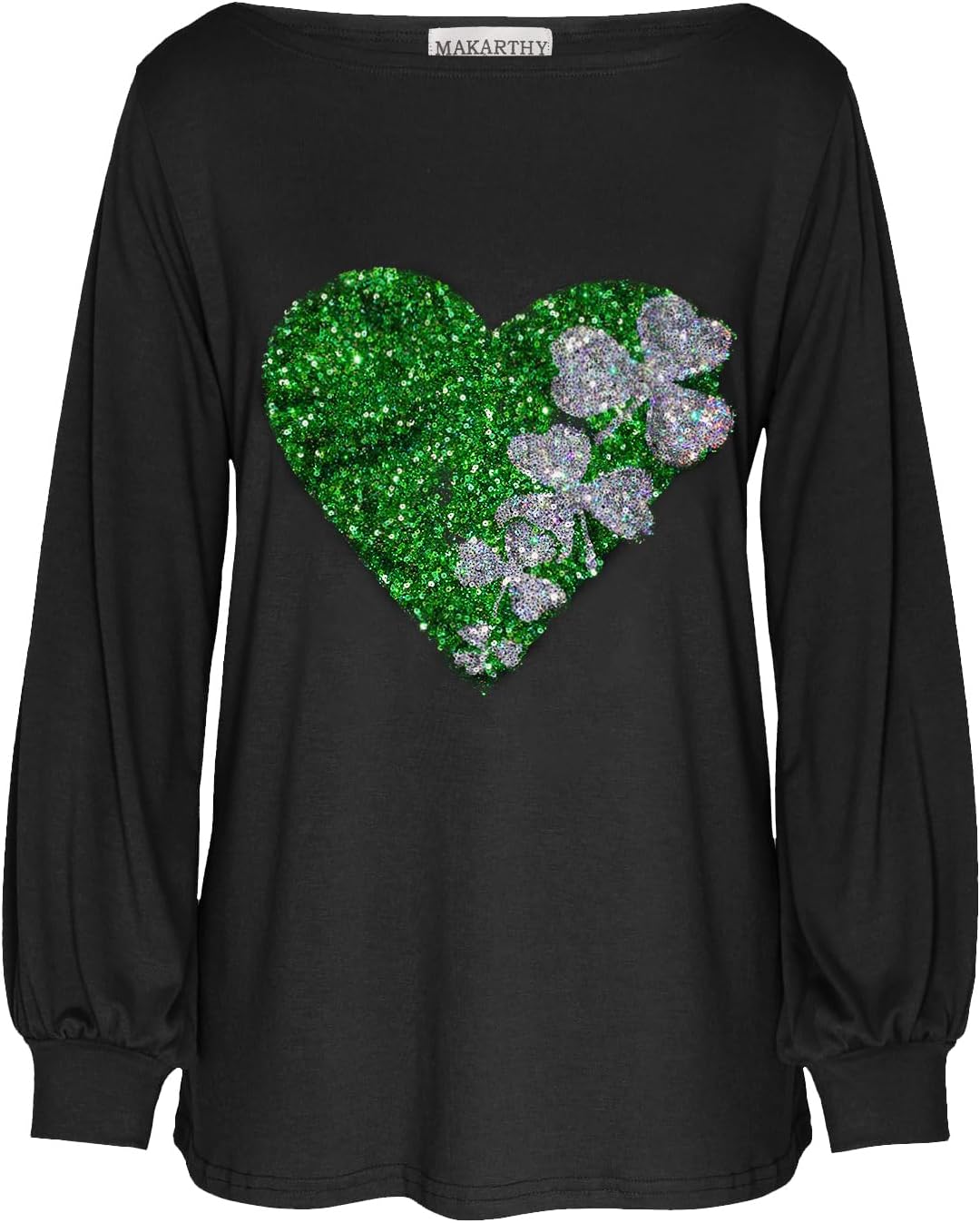 MAKARTHY Women's Long Puff Sleeve Boat Neck T-Shirts Tunic Top - Image 2