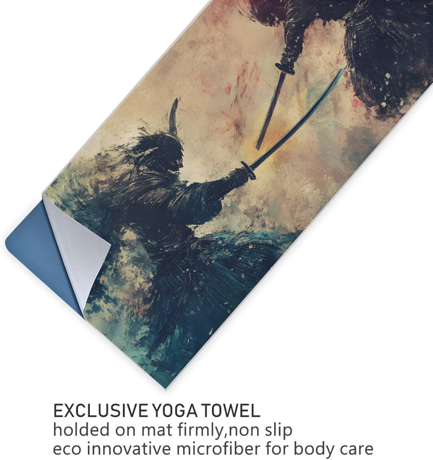 Samurai Japanese Hot Yoga Towel – Stylish, Non-Slip, Grip Dots, 27" x 73" - Yoga Mat Towels for Exercise, Fitness