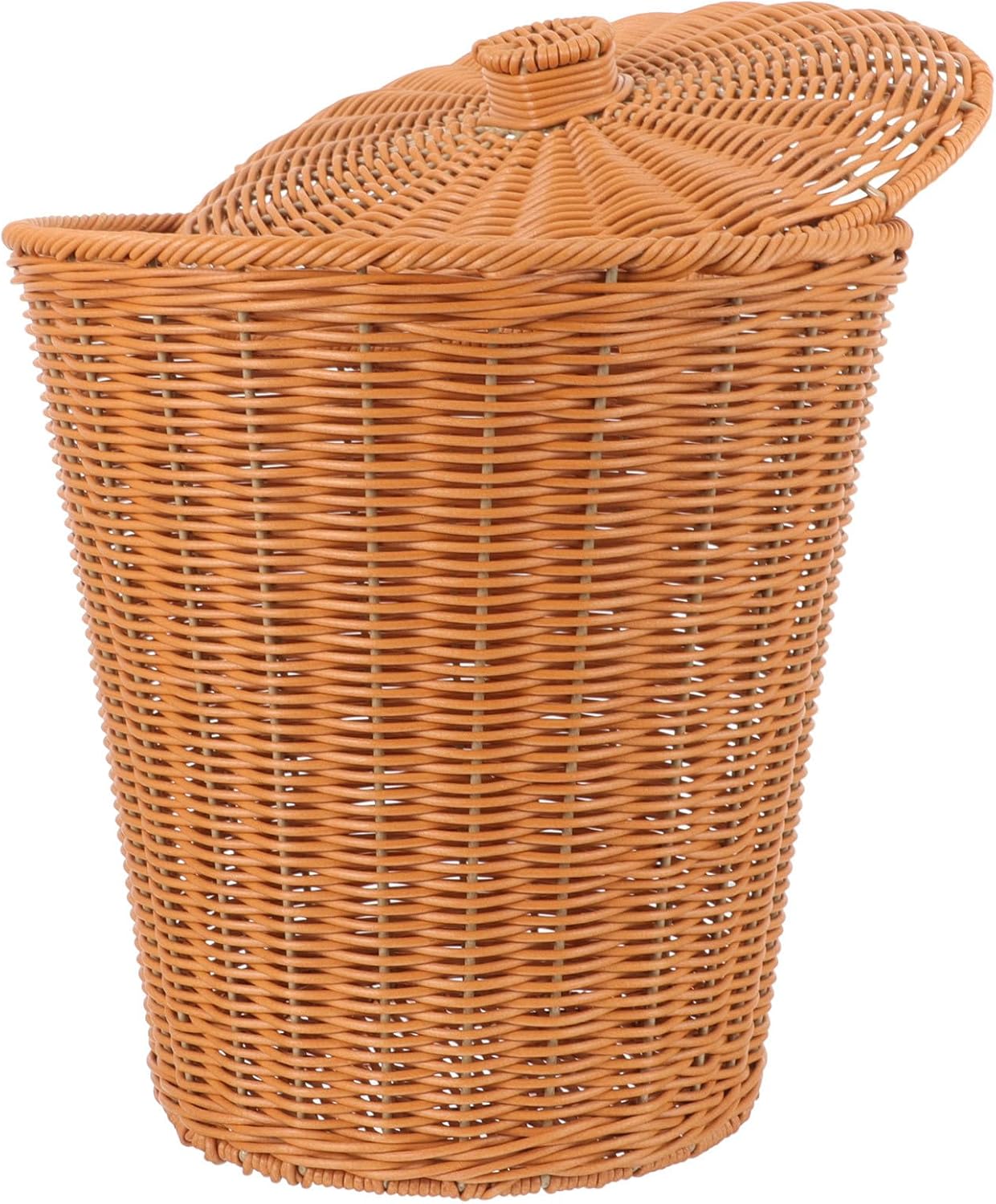 jojofuny Woven Laundry Basket with Lid, Multifunctional Decorative Sundries Storage Bin, Imitation Rattan Wastebasket for Home, Bedroom, Bathroom Organization