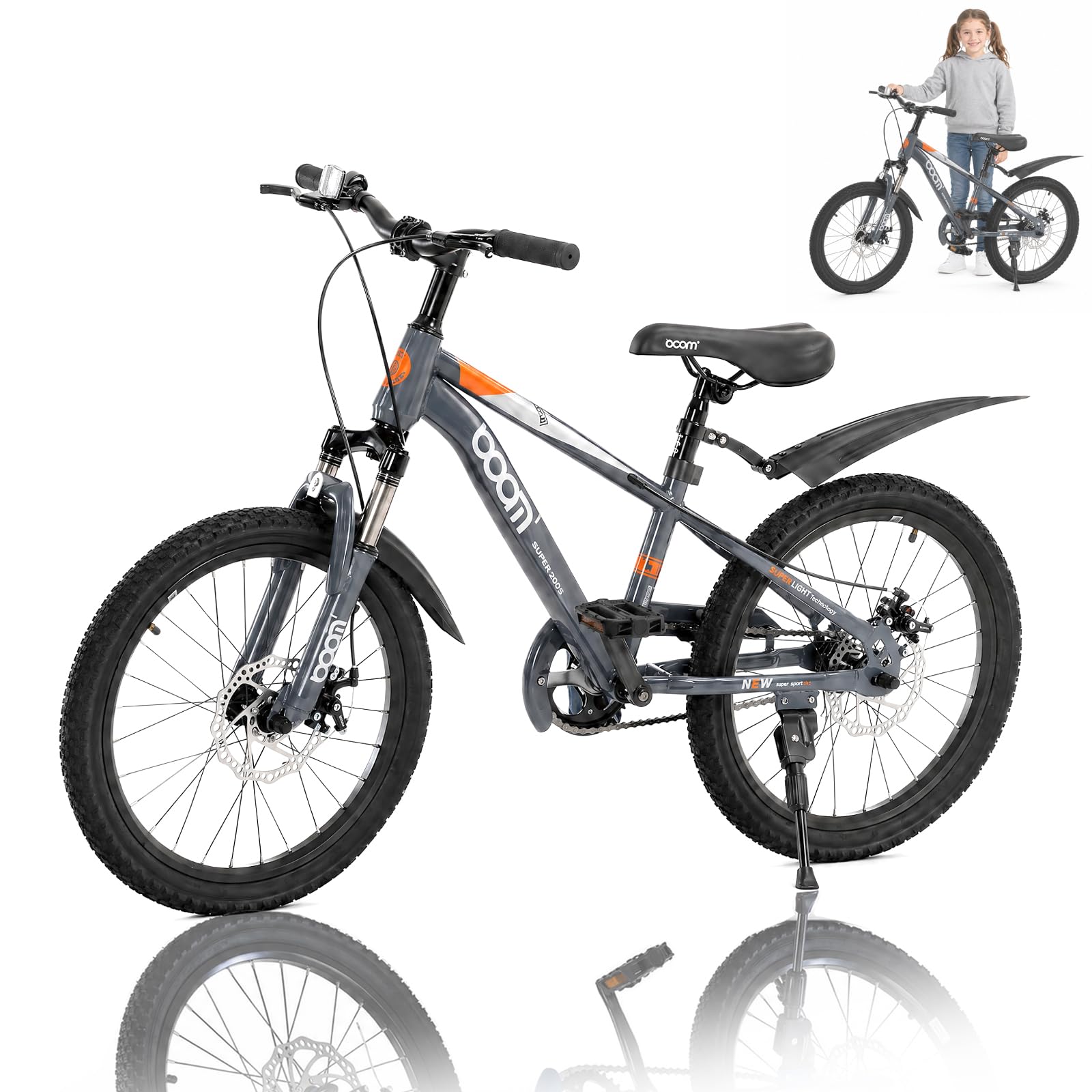 BSTSEL Children's Road Bike 18/20/22 inch Blue Pink Grey Kids Bicycle Boys&Girls Children Bicycle with Mudguard and Double Disc Brakes Ages 5-12 Years Old Children Bike Gift (Grey, 20 inch)