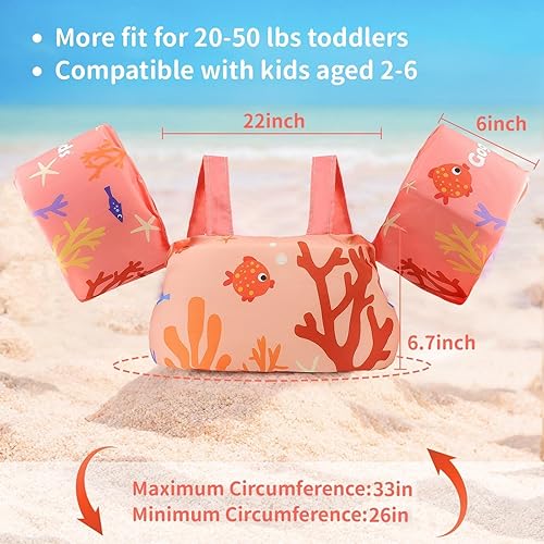 Miniatura 4 de Gogokids - Chaleco salvavidas con flotadores para brazos y tirantes para niños y niñas de 2 a 6 años de 30 a 50 libras, para alberca o playa