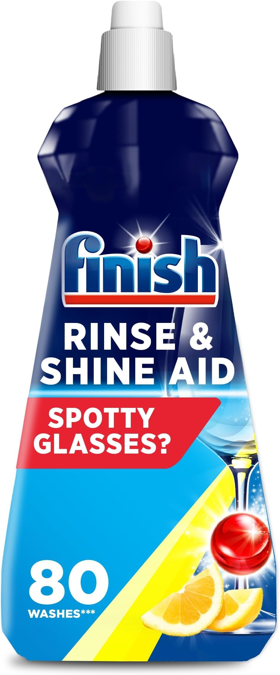 Dishwasher Rinse Aid, Lemon Rinse & Shine Cleaner, 400ml, Ultimate Clean & Diamond Shine, Glass Protection, Spot Prevention, Better Drying vs Finish Detergent Alone