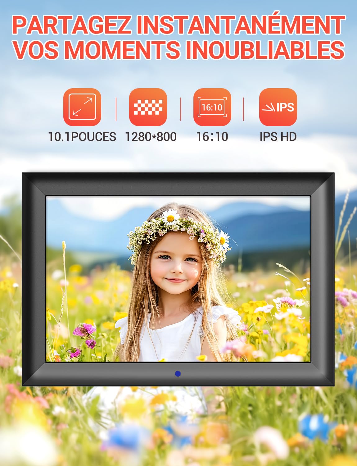 OBVHNUA Cadre Photo Numérique 10,1 Pouces Cadre Digital Cadre Photo Électronique avec Télécommande 1280x800 HD IPS Écran USB Carte SD Rotation Automatique Photo Vidéo Musique Montage Mural