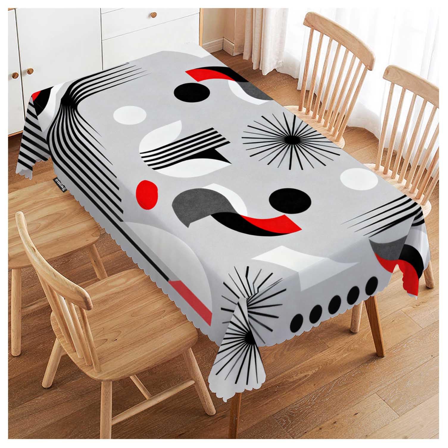 52x70 Inch Atomic Pattern Tablecloth Mid Century Atomic Geometric Farmhouse Dining Table Cloth Anti-Stain Talking Table Cover for Kitchen Dinning Room Coffee Store Red Grey