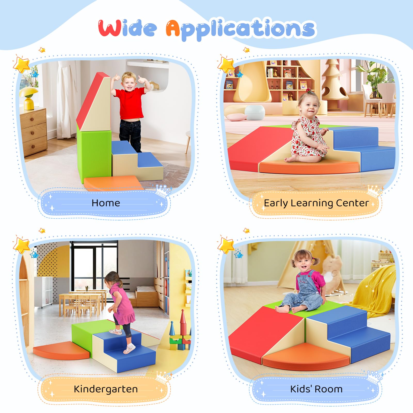 Blocs d’Escalade en Mousse colorés 4 pièces, Blocs Souples avec Fermetures Velcro, Jouet combinable pour Tout-Petits, intérieur et crèche