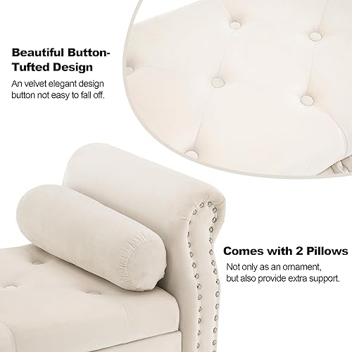 Miniatura 4 de Banco de almacenamiento para dormitorio, banco de 57 pulgadas con almacenamiento, banco otomano de almacenamiento con brazo enrollado con botones