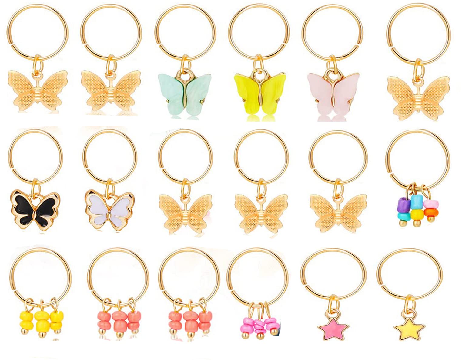 KASTWAVE Dreadlock Charms Clip, Gold Hair Braid Jewelry Rings Clips, Star Hair Charms, Clips with Box Butterfly Hair Ring, Butterfly Pendant Charms Dreadlock Hair Accessories for Women Girls (18Pcs)