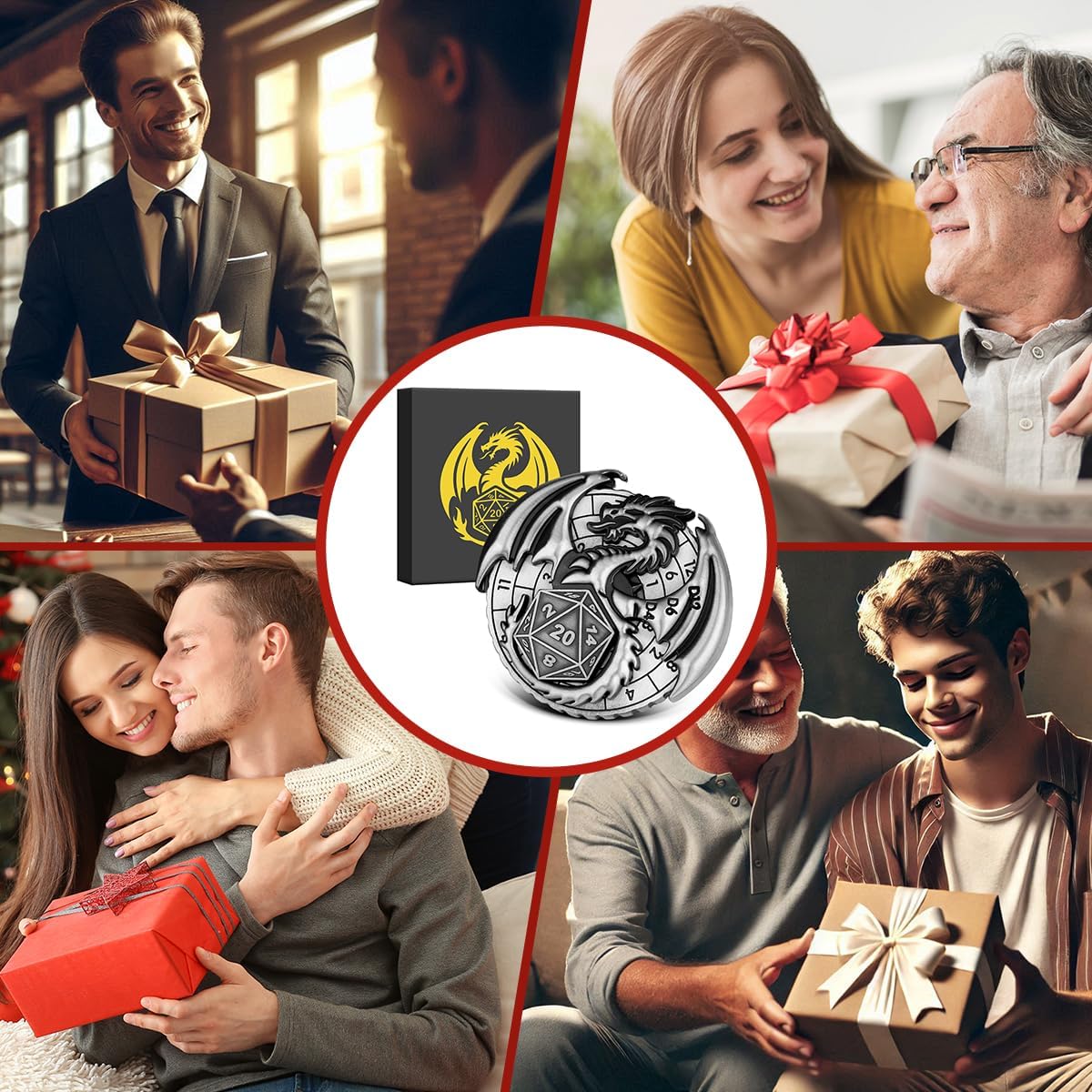 Spinner DND Dice Set, Fingertip Gyro Metallic DND Dice, DND Starter Set, Dragon Dice Spinner for DND Dice Set, D&D Gifts with Gift Box, Role Playing Game Board Game Accessories, Dark Silver