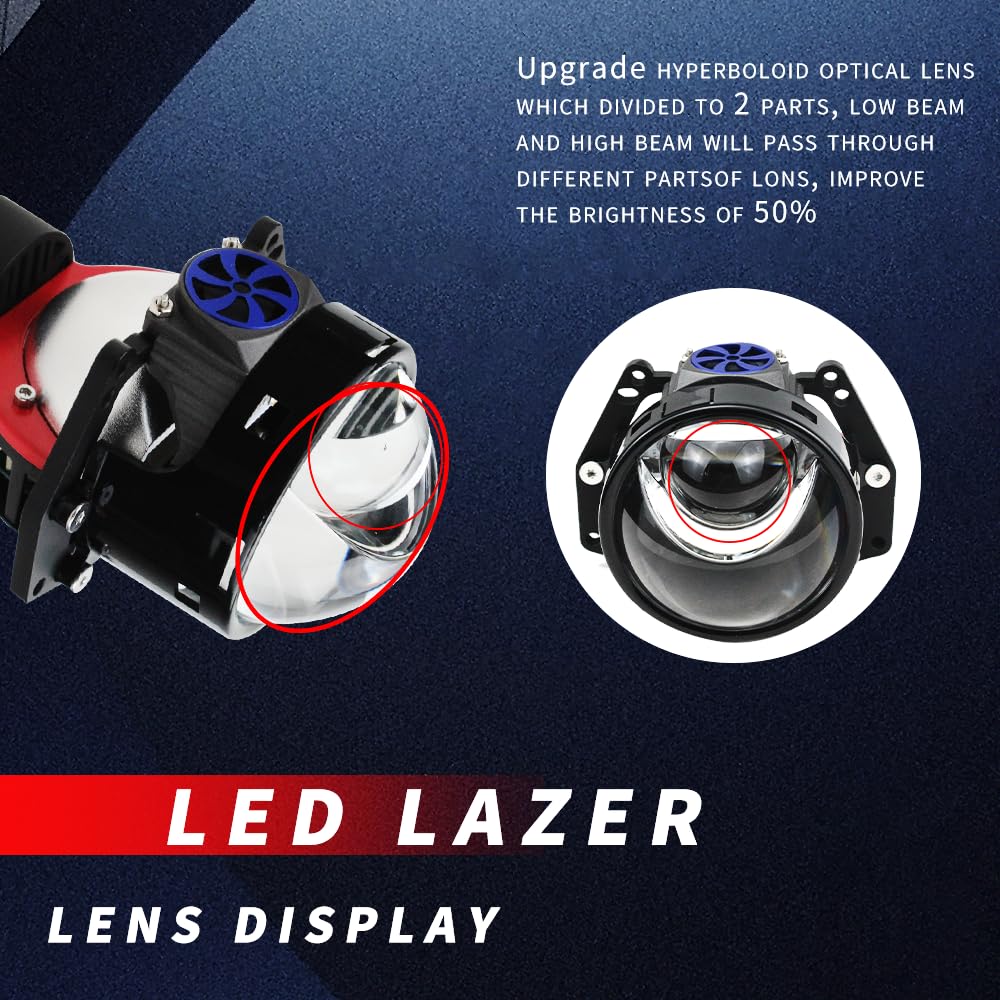 Générique 2 Projecteurs Bi-LED 12V 55W/65W 3 Pouces 8000lm Conversion de Phares Feux de Route Feux de Croisement Lentilles de Projecteur
