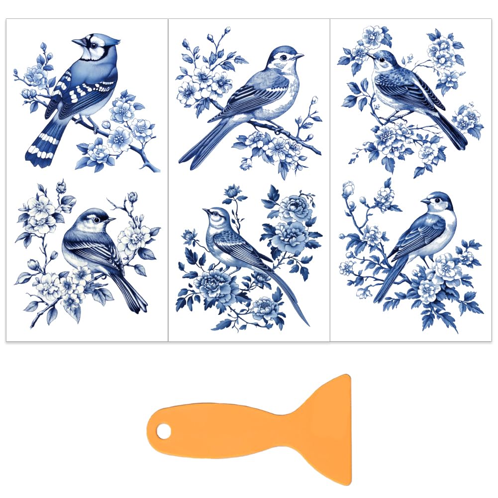 Autocollants de transfert oiseau bleu OLYCRAFT 15x30cm pour meubles en bois