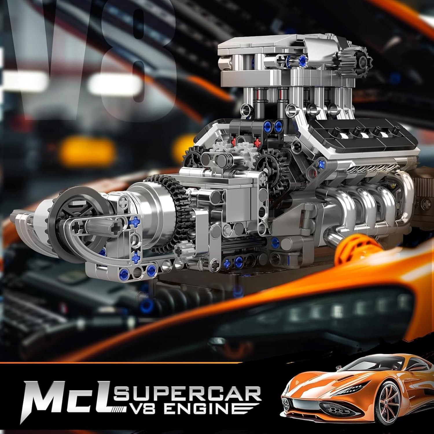 Mould King 10204 V8 Engine Model That Works - Build Your Own V8 Engine Toy, 8-Cylinder Petrol Car Engine Replica Model Building Kit for Adult (750 PCS)