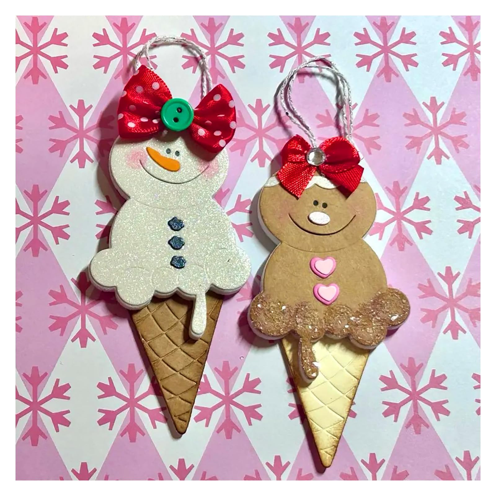 2Pcs Ice Cream Gingerbread Man Die Cuts for Card Making, Christams Cutting Dies Snowman Metal Dies Embossing Stencil Template Scrapbooking Mold Photo