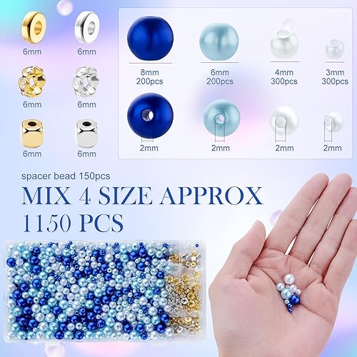 Miniatura 2 de Cuentas de perlas para manualidades, tamaño mixto, cuentas de 3460.315 in con agujeros para hacer joyas, pulseras, collares, aretes y relleno de