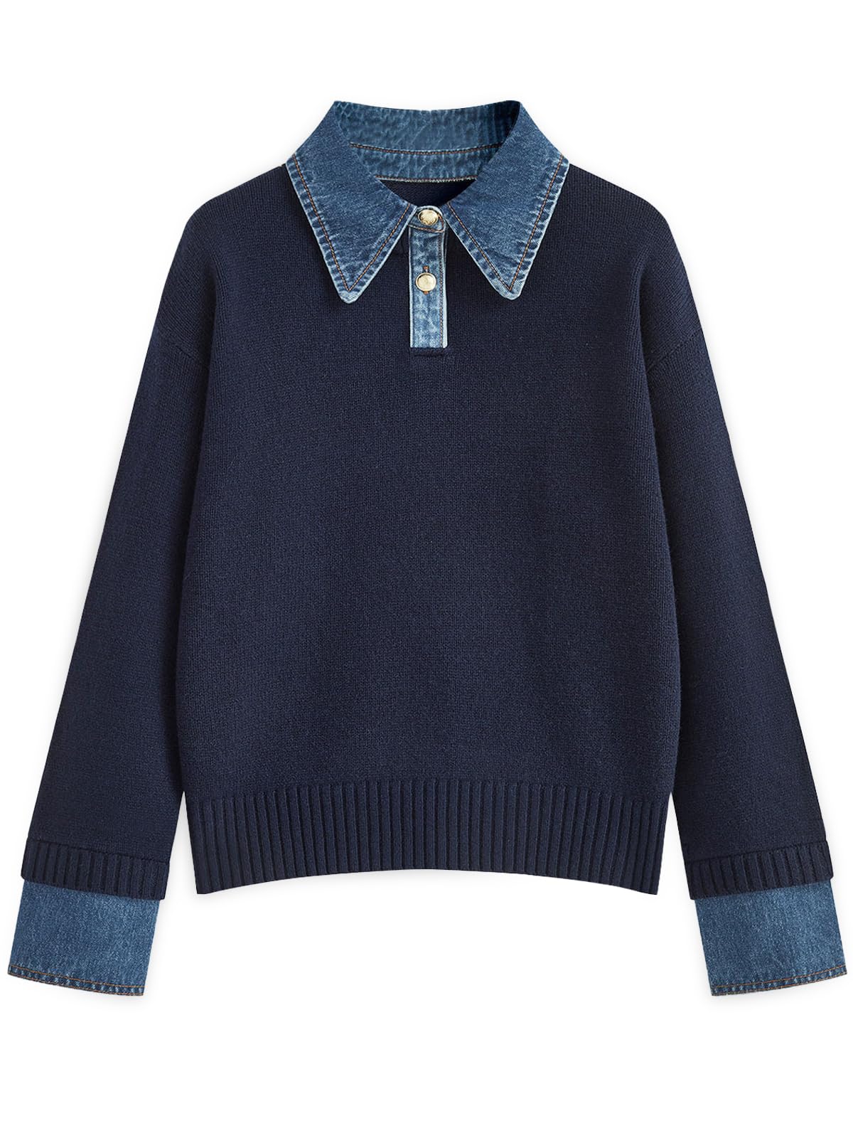 Womens Oversized Sweater Cozy Chunky Long Sleeve Mock Turtleneck V Neck Button Down Denim Polo Pullover Tunic Sweaters
