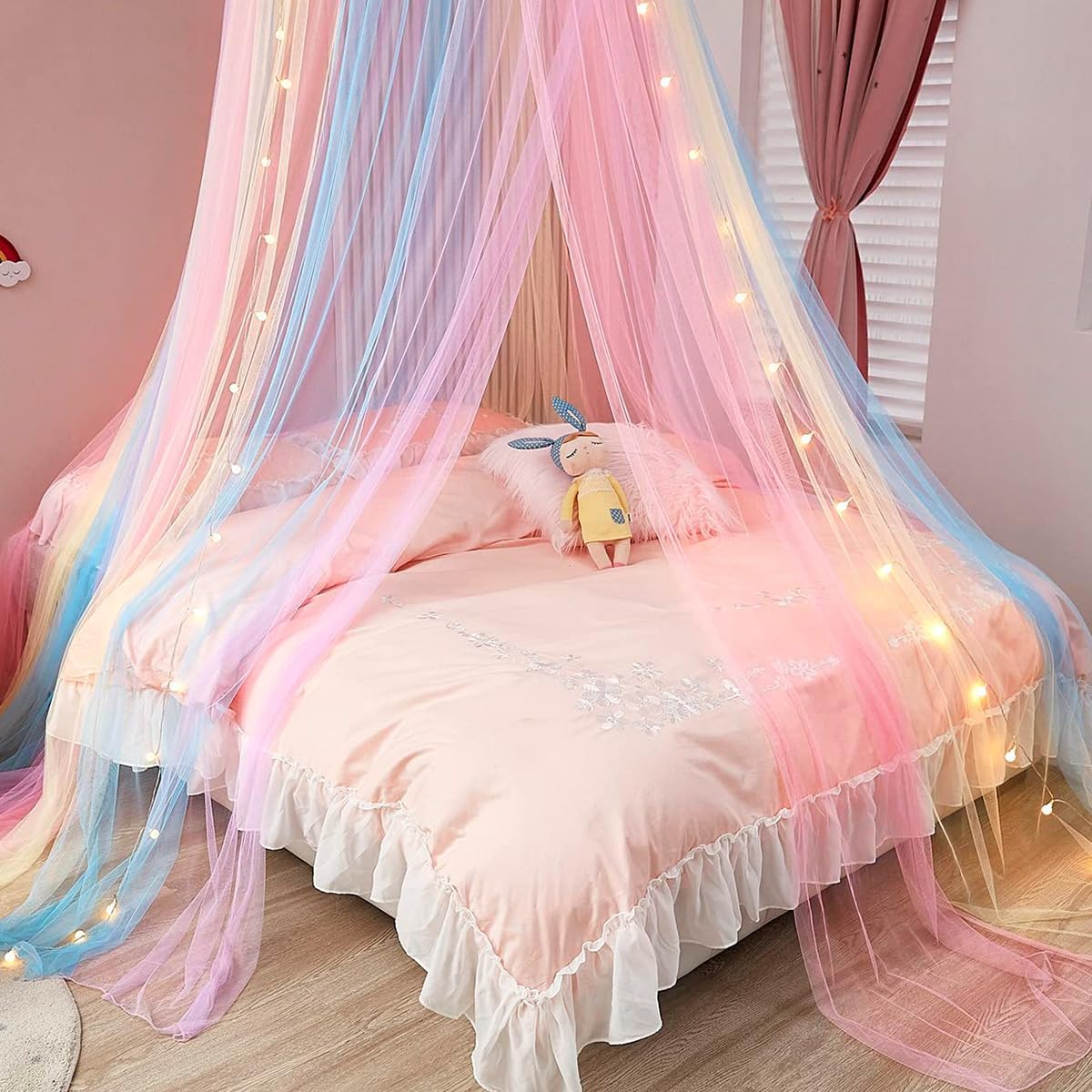Namvo Moskitonetz fürs Bett, Moskitonetz für Doppelbett, Einzelbett, Bunte Sterne, leuchtender Baldachin, hängendes Moskitonetz für Reisen, Dekoration und Zuhause