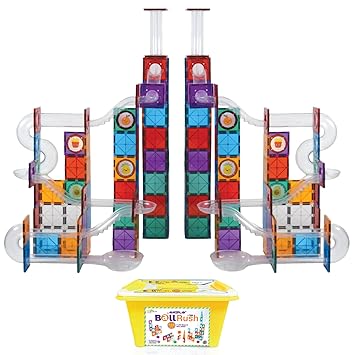 KIPA MagPlay BALLRUSH Magnetic Tiles 105 Pieces with Storage Container Ball Run Set for Kids. 3D STEAM Educational Toys. Magnetic Marble Run for Kids Age 3 +Year Old Boys Girls Creative Gift