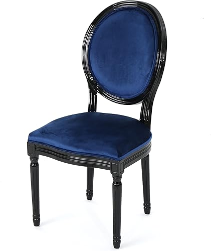 Miniatura 6 de Christopher Knight Home Camille - Sillas de comedor tradicionales de terciopelo, 2 piezas, color gris y blanco brillante Azul marino/negro