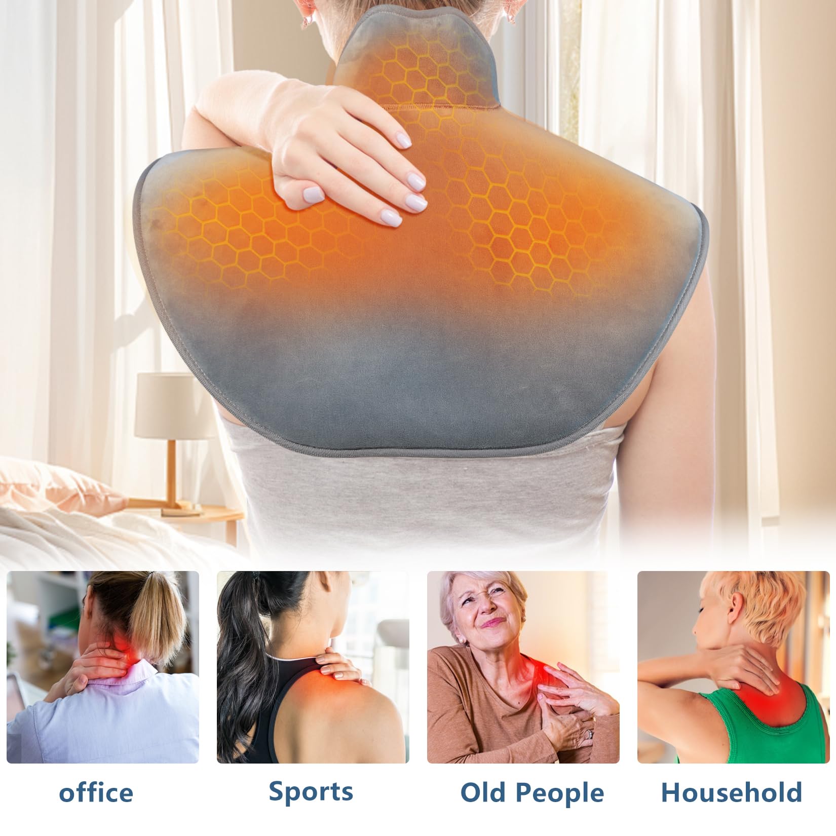 DGXINJUN Cordless Heating Pad for Neck Shoulders Pain Relief Portable Large Heated Neck Shoulder Wrap Electric Neck and Shoulder Heat Pad with Auto Shut Off 4 Heat Settings for Women Men