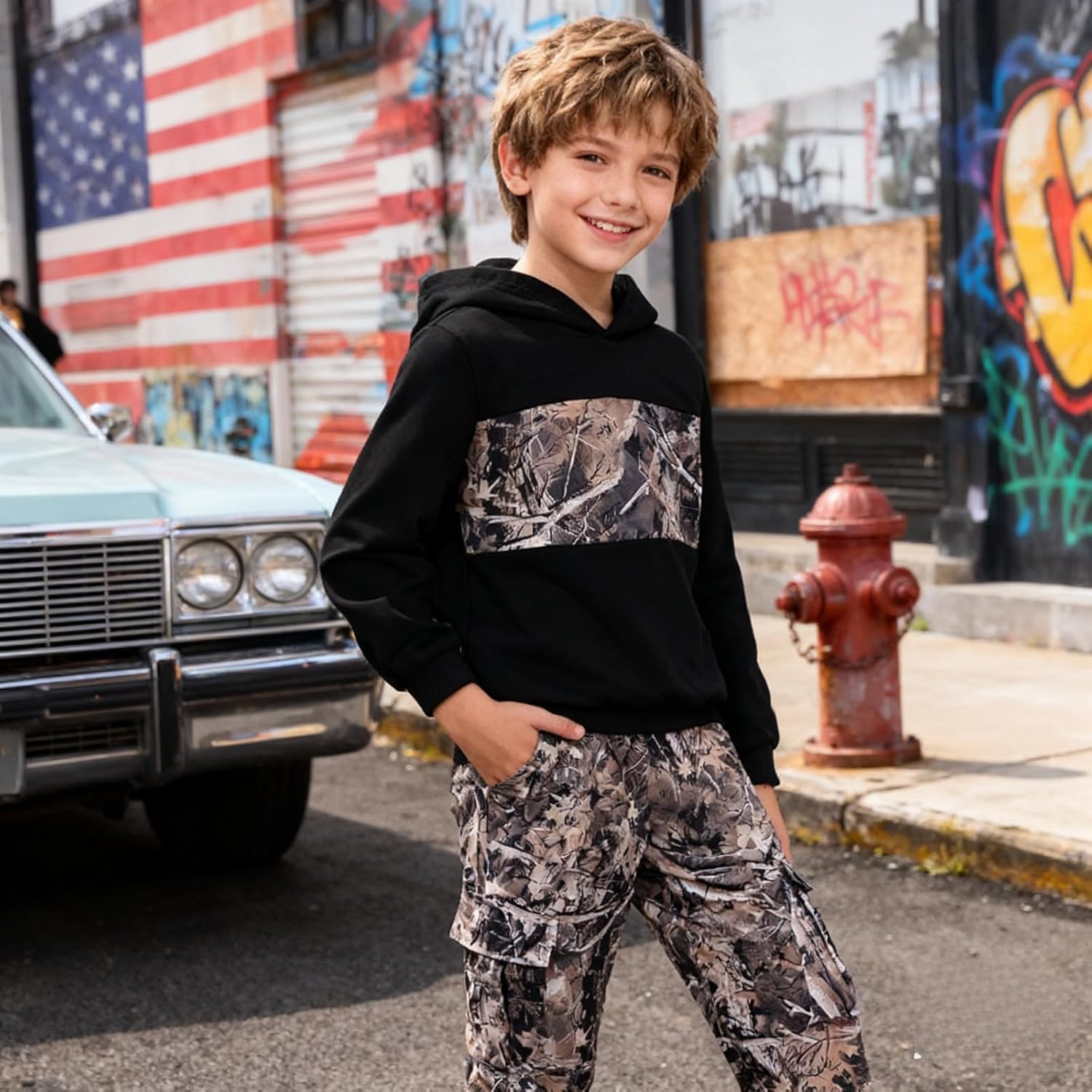 Voxikidio 5-12 Years Boys Clothing Set Camo Hoodie & Cargo Pants Outfits Set 2025 Fashion Clothing - Image 2