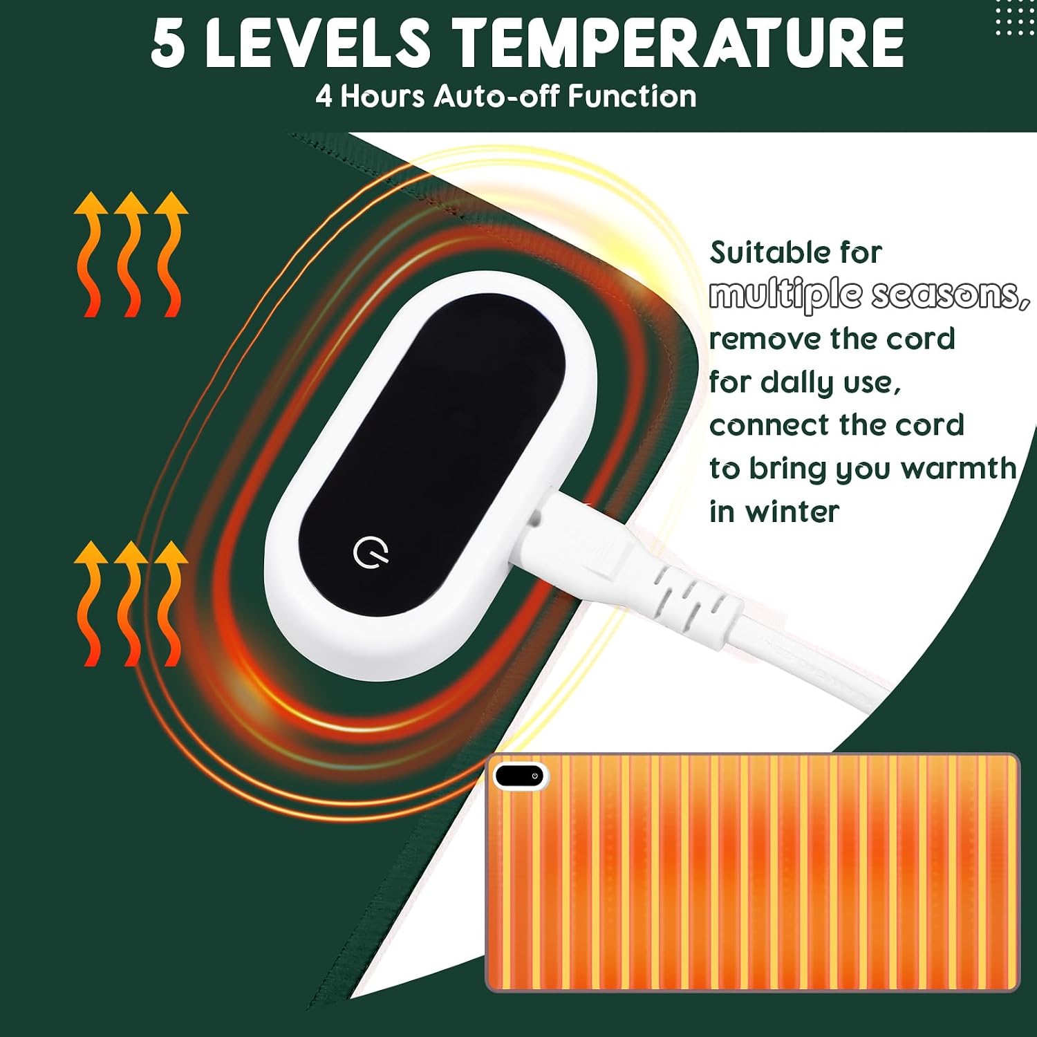 Konohan Heated Desk Pad Warm Mouse Pad, 5 Heating Level & 4 Hour Auto Shut-Off, PU Leather Warm Mouse Mat Heating Keyboard Gaming Mice Warmer Mat Only Supports 110v(Dark Green Color,31.5" X 13")
