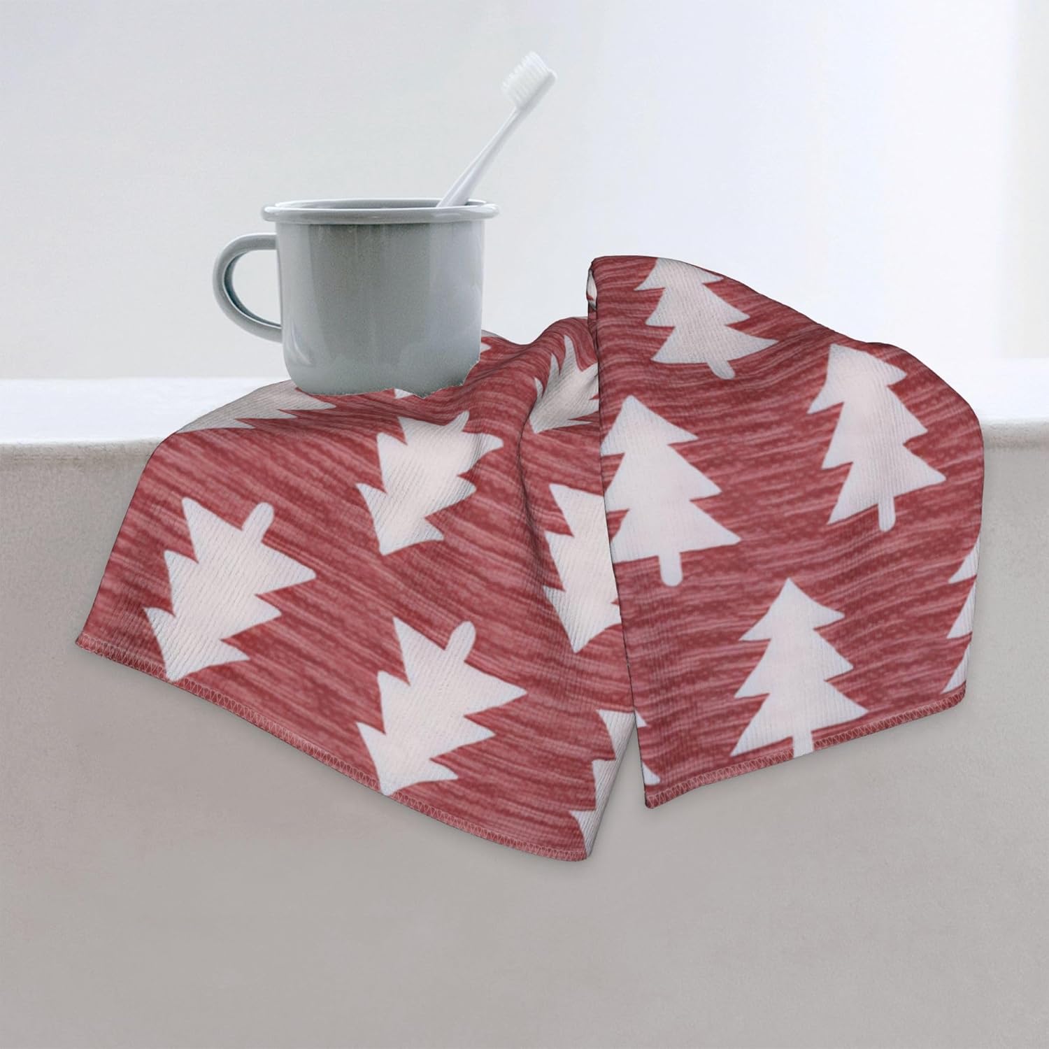 Christmas Hand Towels for Bathroom Decor, 100% Cotton Towel Washcloth Holiday Decorative Towel Set for Winter Kitchen,Thick and Soft, 27" x 15.9", Jacquard Design Double Printed with Xmas Pine Trees