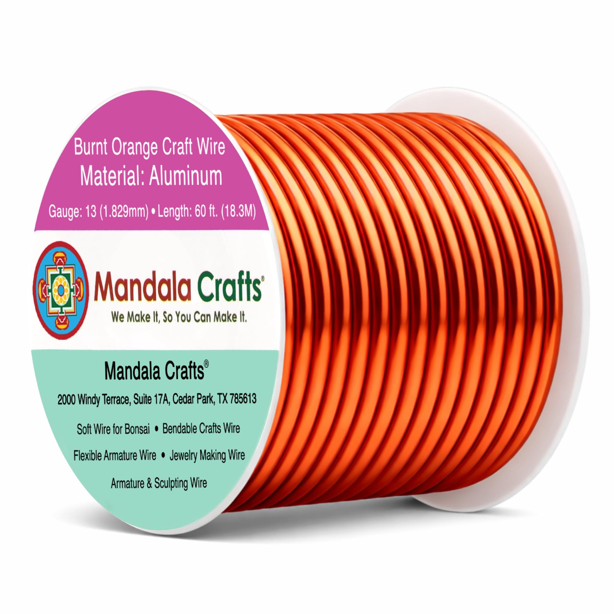 Mandala Crafts 13 Gauge Burnt Orange Anodized Aluminum Craft Wire, 60 FT