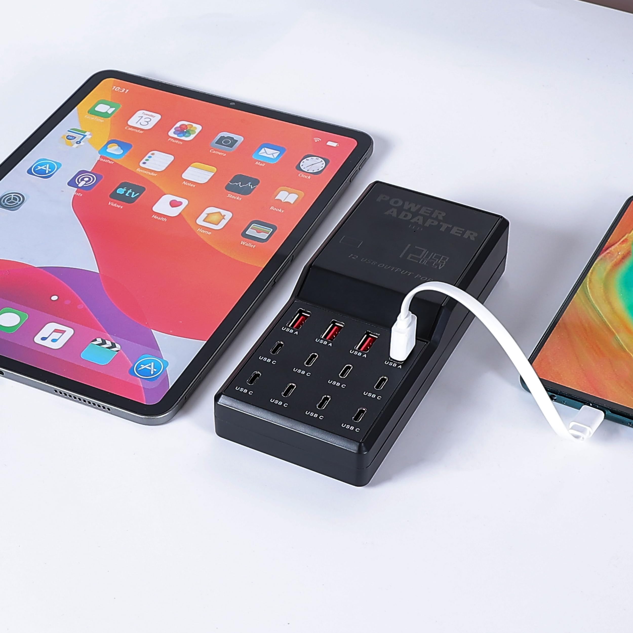 Haioulun 65W 12-in-1 USB C Desktop Charger Station for MacBook Pro/Air, iPhone 15, iPad, (8×USB-C + 4×USB-A), 5ft Flat Power Cord, Home & Office Use