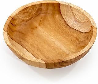 ANDALUCA Rustic Teak Wood Hand Carved Organic Bowl (11"-12" Diameter)