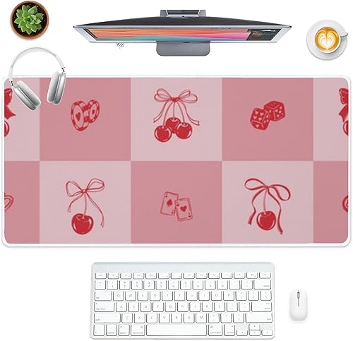 Retro Cute Cherry Mouse Pad Large Gaming Keyboard with Non-Slip Rubber Base Smooth Face Desktop Mat for Keyboard and Mouse Pad Mat Home Desk